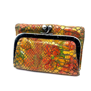 Hobo International ROBIN Printed Leather Snake Skin Floral Wallet Kisslock